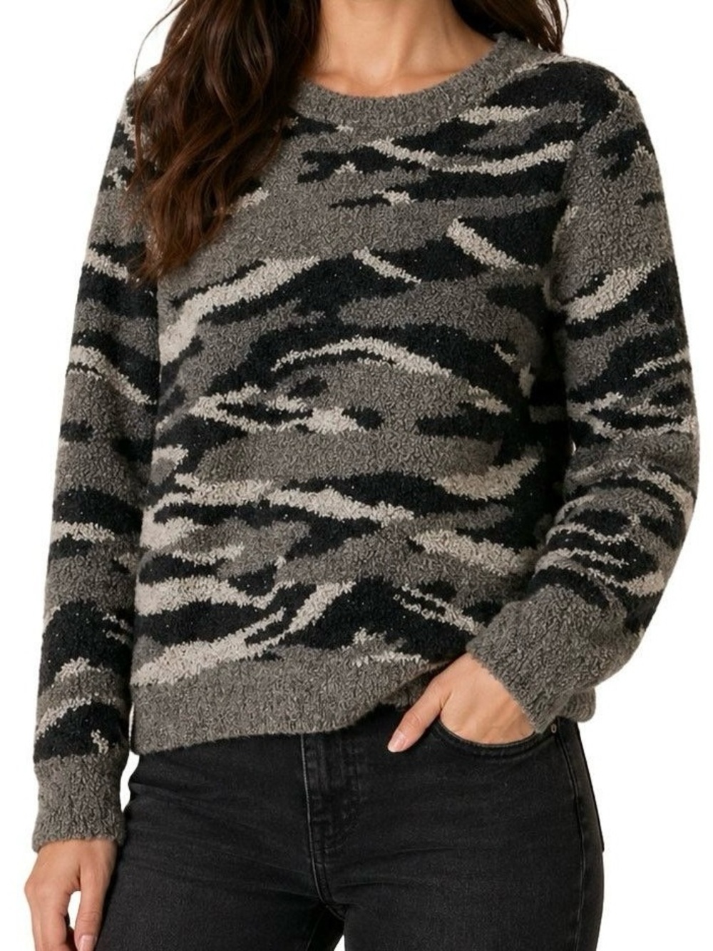 NWT Barefoot Dreams XL Cozychic Seaside Crew Neck Pullover Carbon Camo